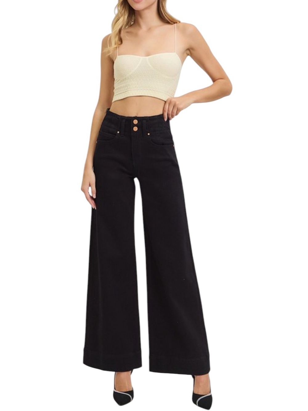 Risen High-Waist Wide Leg Black Jeans 7/28 - Picture 4 of 4